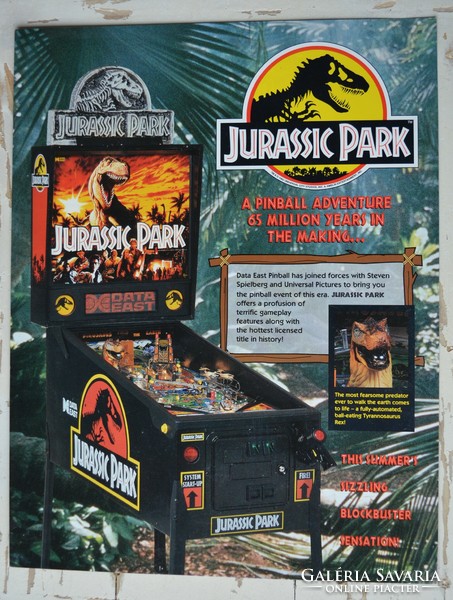 Pinball flyer Data East "Jurassic Park" Flipper reklám prospektus