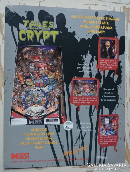 Pinball flyer Data East "Tales from the Crypt" flipper reklám prospektus