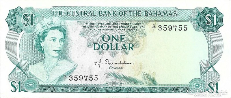 1 dollár  Bahama szigetek 1974 T.B.Donaldson aláírás 2. Gyönyörű