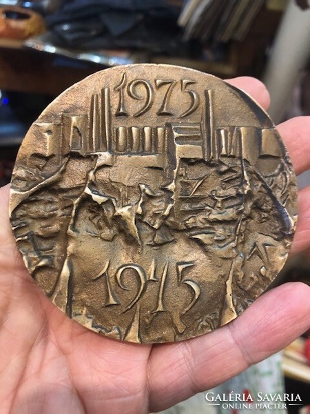 Bronze commemorative plaque, excellent piece for collectors, rarity. Diósgyőr ironworks, 8 cm