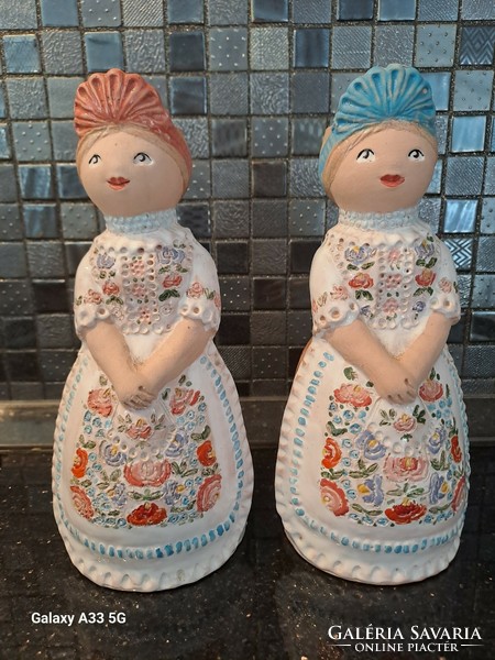 Marked ceramic wenches in folk costume kalocha figure sculpture 23 cm folk home decoration ornament