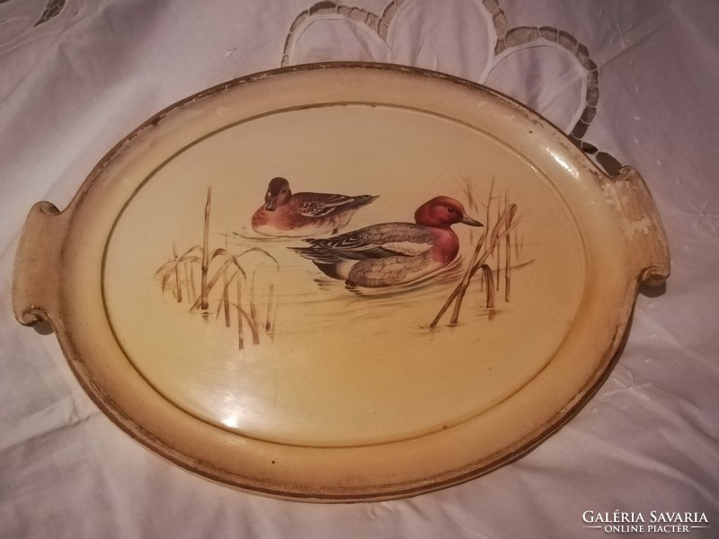 Oval wooden tray with wild duck decoration