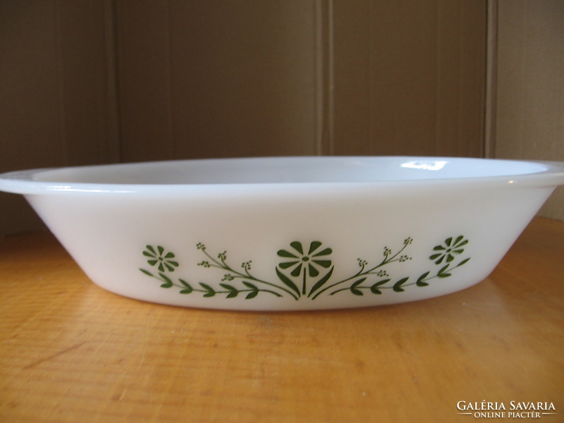 Retro glasbake usa split Jena bowl with green flowers