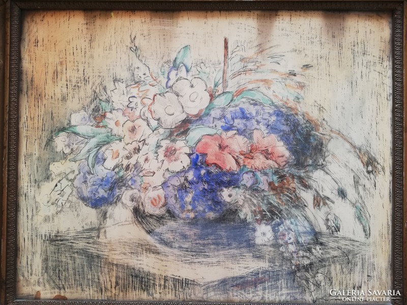 Akvarell Blondel kerettel 48x38 szignózott