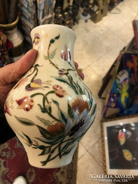 Old Zsolnay orchid pattern porcelain vase, height 20 cm.