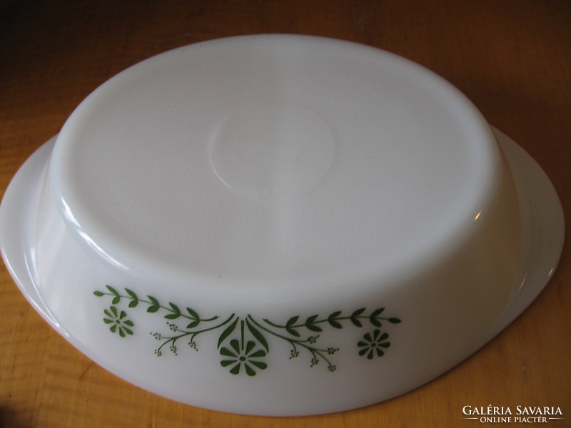 Retro glasbake usa split Jena bowl with green flowers