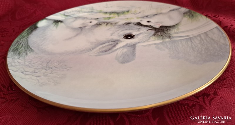 Nyuszis dísztányér, vadászos porcelán tányér (L4461)