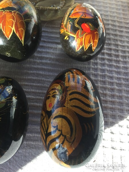 7 hand-painted, marked, gilded wooden decorative eggs, rare, special! (301)