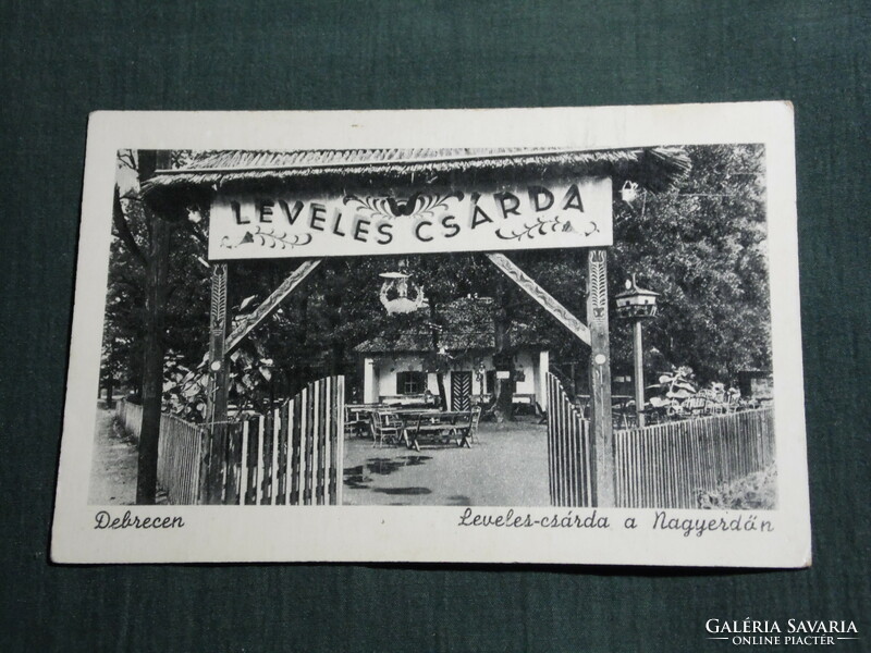 Postcard, Debrecen, leafy inn in the great forest, entrance, terrace detail, view