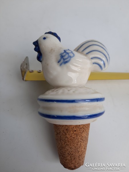 Rooster figure, old ceramic /porcelain?/ - Stopper, glass stopper, bottle stopper