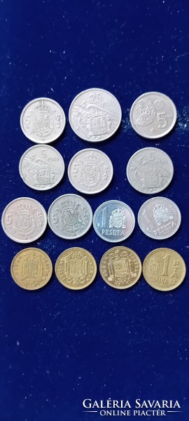 14 old Spanish coins 1957-1986