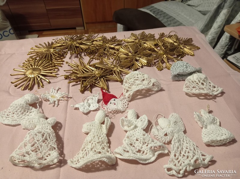 Christmas decorations crocheted and straw 28 pcs in one