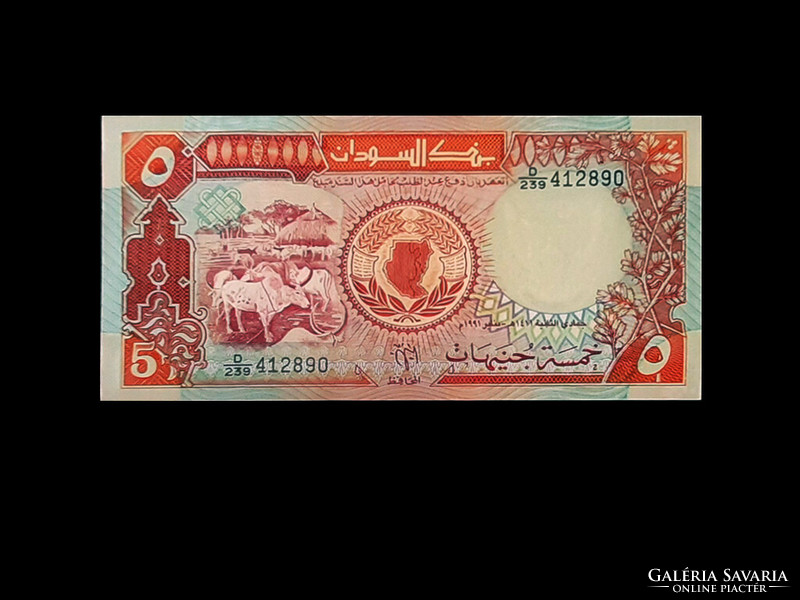 Unc - 5 pounds - Sudan - 1991 (rarity!)