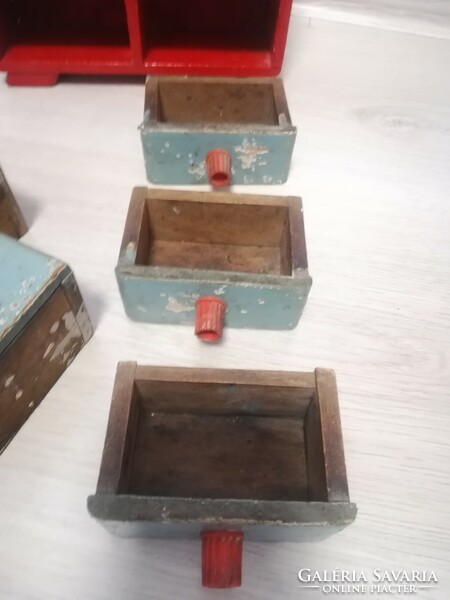 Old wooden spice rack with 6 drawers