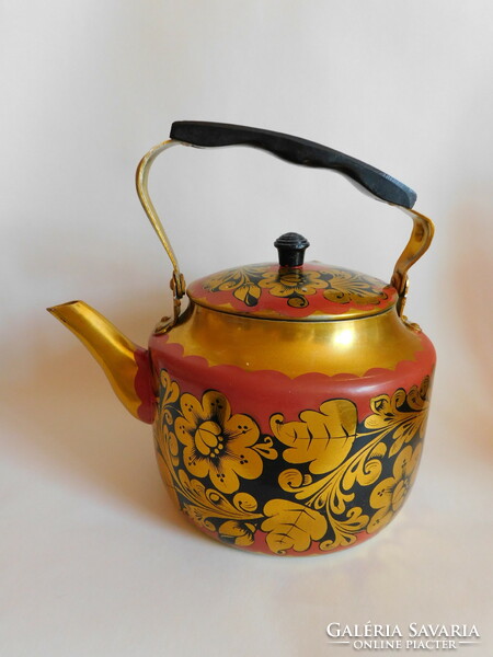 Vintage painted Russian aluminum teapot - 3 liters