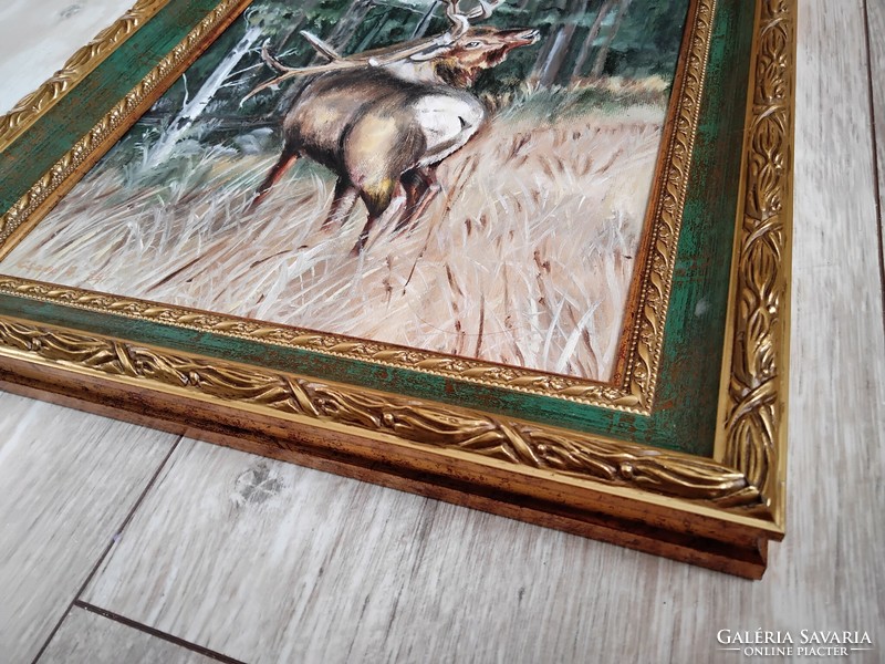 Red deer hunting painting, oil painting on canvas