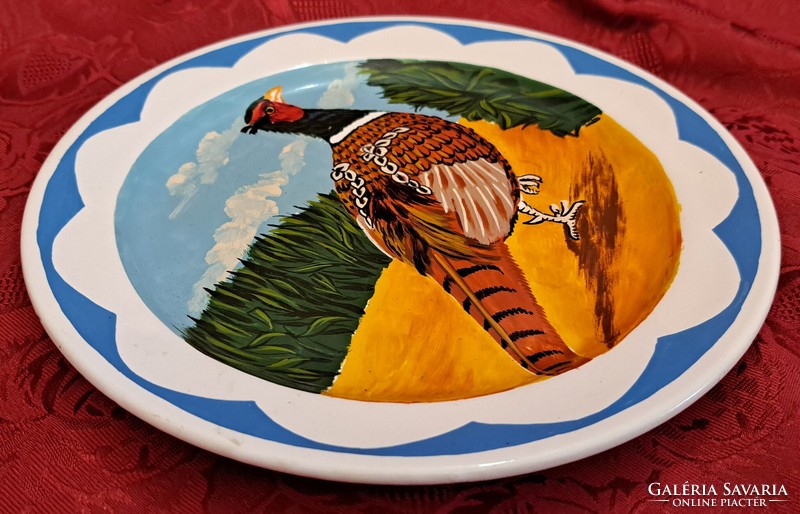 Antik fácán madaras tányér, vadászos porcelán falitányér (L4465)
