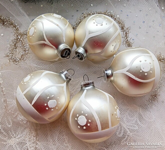 Old glass silver white large sphere Christmas tree ornaments 5 pcs 7-8cm