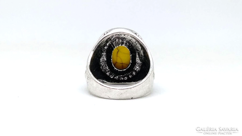 Rozsdamentes acél gyűrű (Stainless Steel) sárga márványos kővel 278