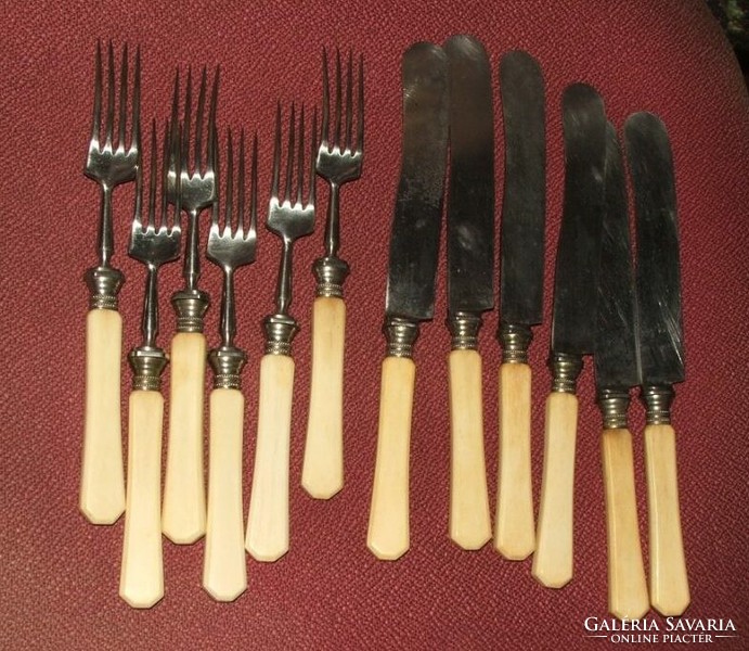 Antique bone-handled knife + fork set 6+6 - redtenbacher shear steel