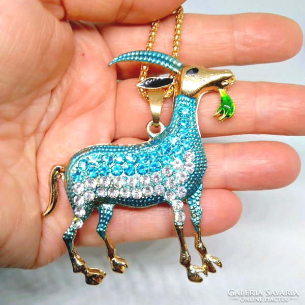 Betsey Johnson 3D Blue Crystal Goat Sweater Necklace