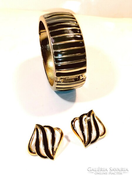 Striped enamel bracelet with earrings (1147)