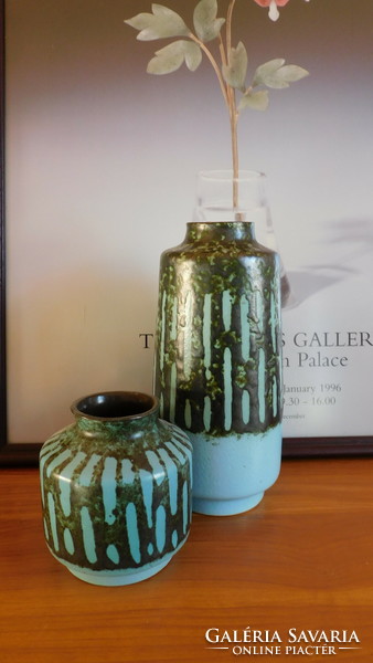 Veb haldensleben vase family with light blue/graphite glaze - 70s - two pieces