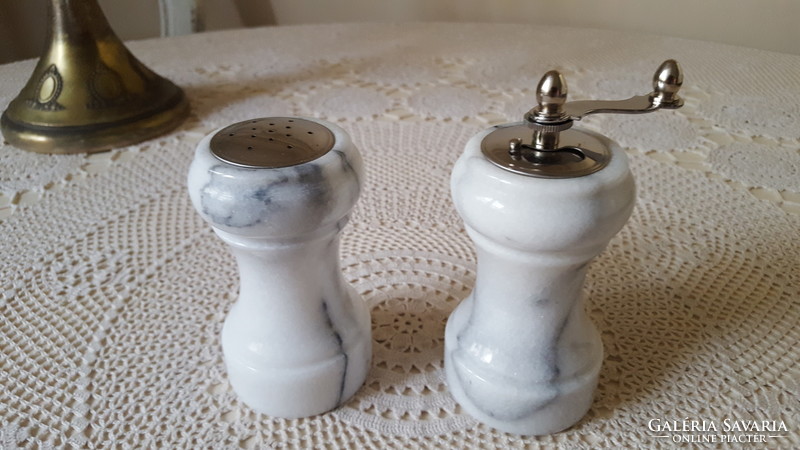 Marble table salt shaker and pepper grinder set