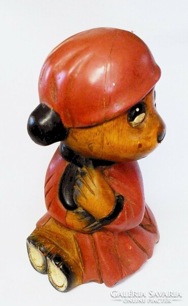 Antique wood carved teddy bear with painted surface, original rarity, collection