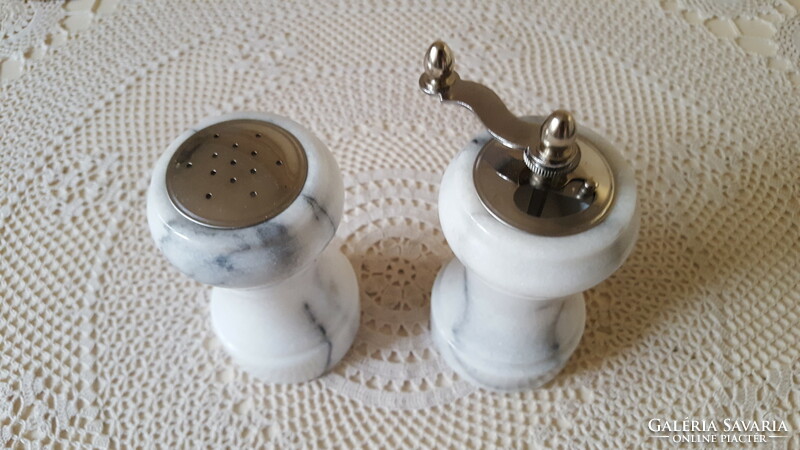 Marble table salt shaker and pepper grinder set