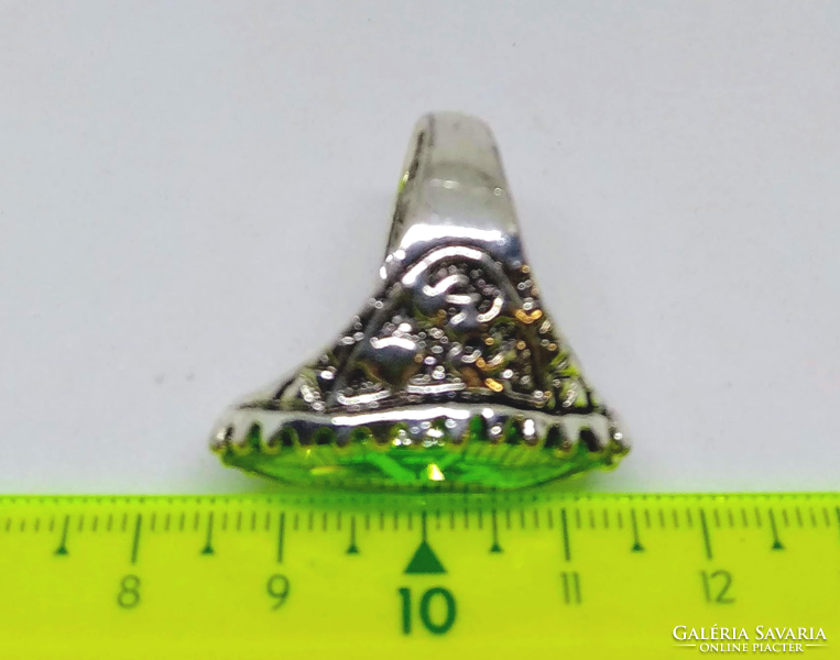 Rozsdamentes acél gyűrű (Stainless Steel) zöld üveg kristállyal 279