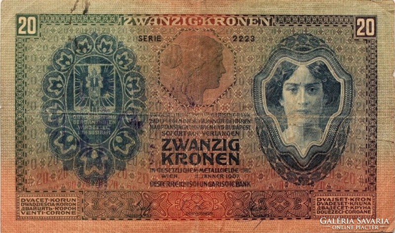 20 korona 1907 Szerb bélyegzés