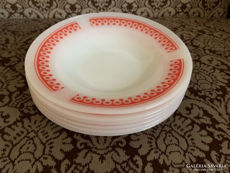 Retro Brazilian thermo rey brasividro deep plate - 6 milk glass soup plates