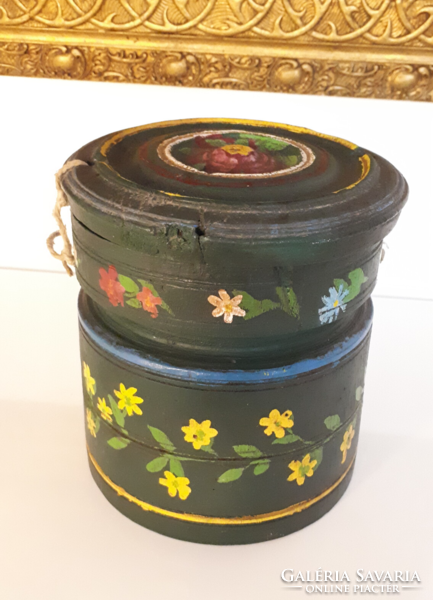 Old painted carved log storage box pepper box