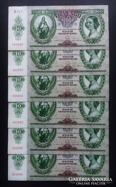 10 Pengő 1936, unc. 6 serial number trackers. Low series and serial number!