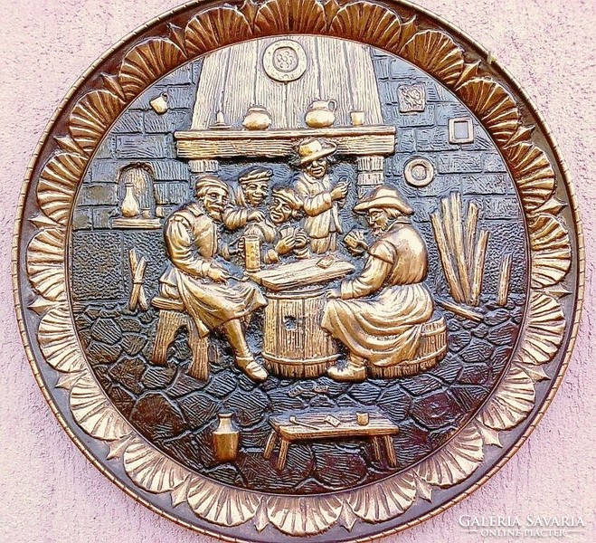 Card battle, antique pub scene wall relief, rustic decoration, for office, restaurant