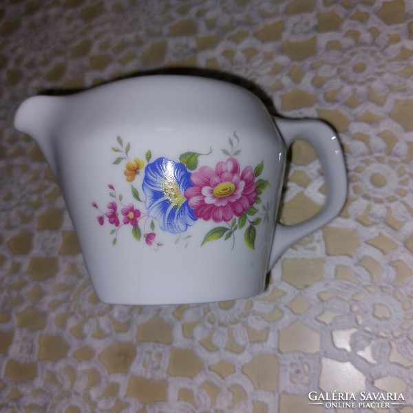 Hollóházi kávékiöntő porcelán, szép rózsaszín-kék virágos