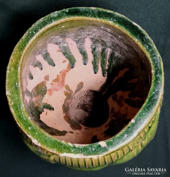 Dt/368 – olive green glazed pyrogranite flower pot with a base