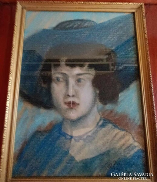 Antik pasztell festmény - jelzett - Női portré