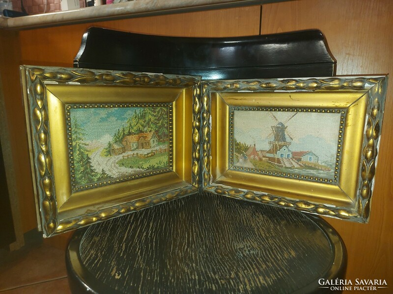 2 thick Bumford frames with tapestry, slightly damaged, but the inner frame pattern is intact