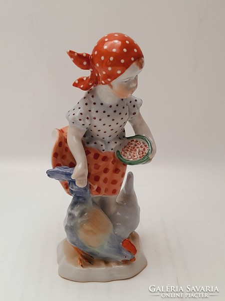 Herend hen, little girl with a rooster, 15 cm