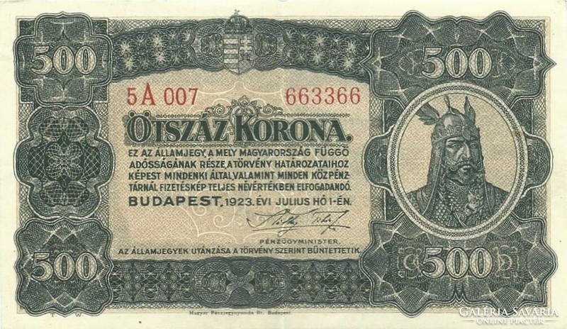 500 korona 1923 Pénzjegynyomda 3.