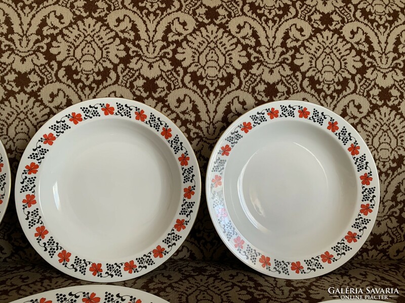 Kalocsai hand-painted deep plate - 6 porcelain Hungarian soup plates