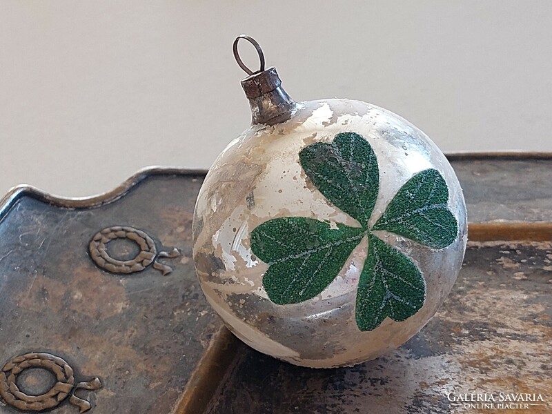 Old glass Christmas tree ornament clover pattern sphere glass ornament