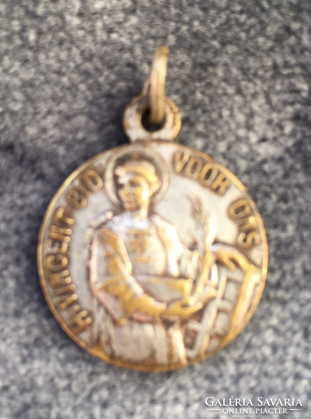 St. Vincent is the protector of weavers and winegrowers - old silver-plated pendant