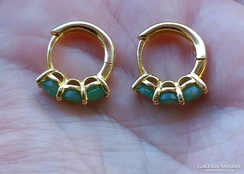 Real emerald 925 silver 14k gold-plated earrings