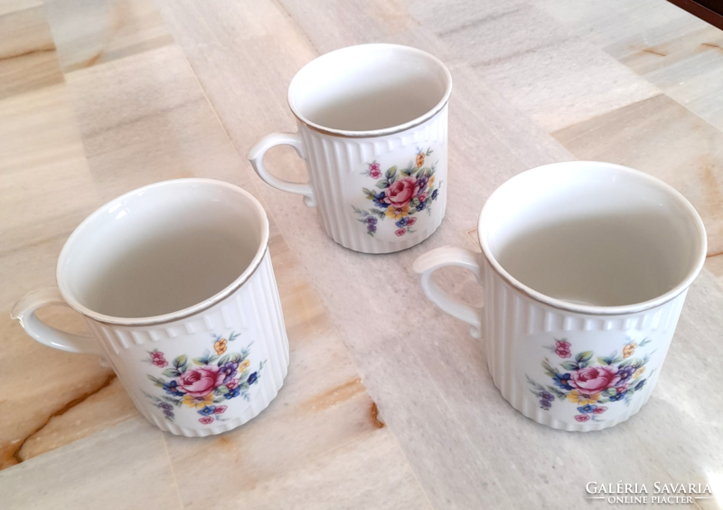 Bohemia porcelain glass mug with rose pattern 3 pcs