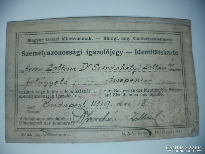 Photo from the 1910s, identity card