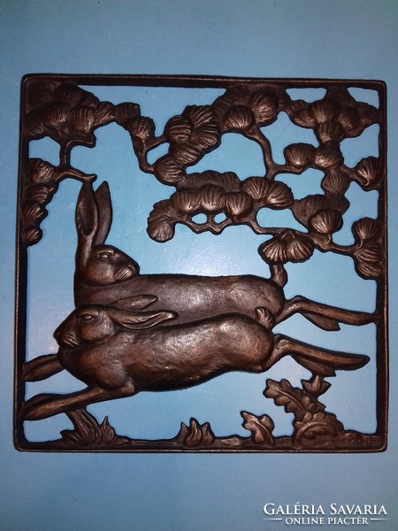 Antique marked paul moll metal relief wall decoration bunnies