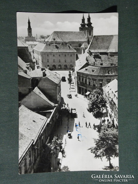 Postcard, Székesfehérvár, street view, life portrait, church, red star